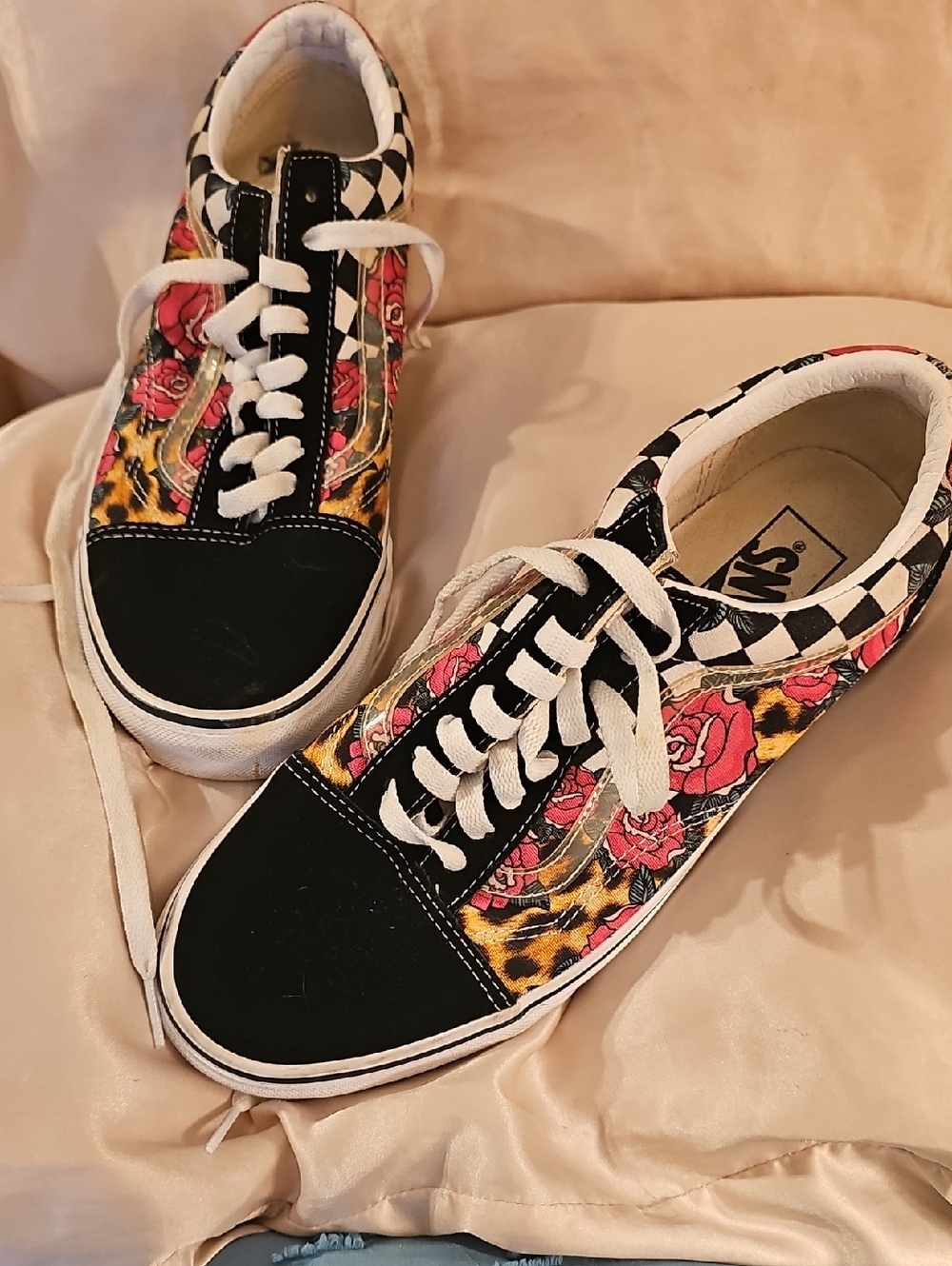 Vans Old Skool Rose & Leopard Print Sneakers - Black/Pink/Yellow